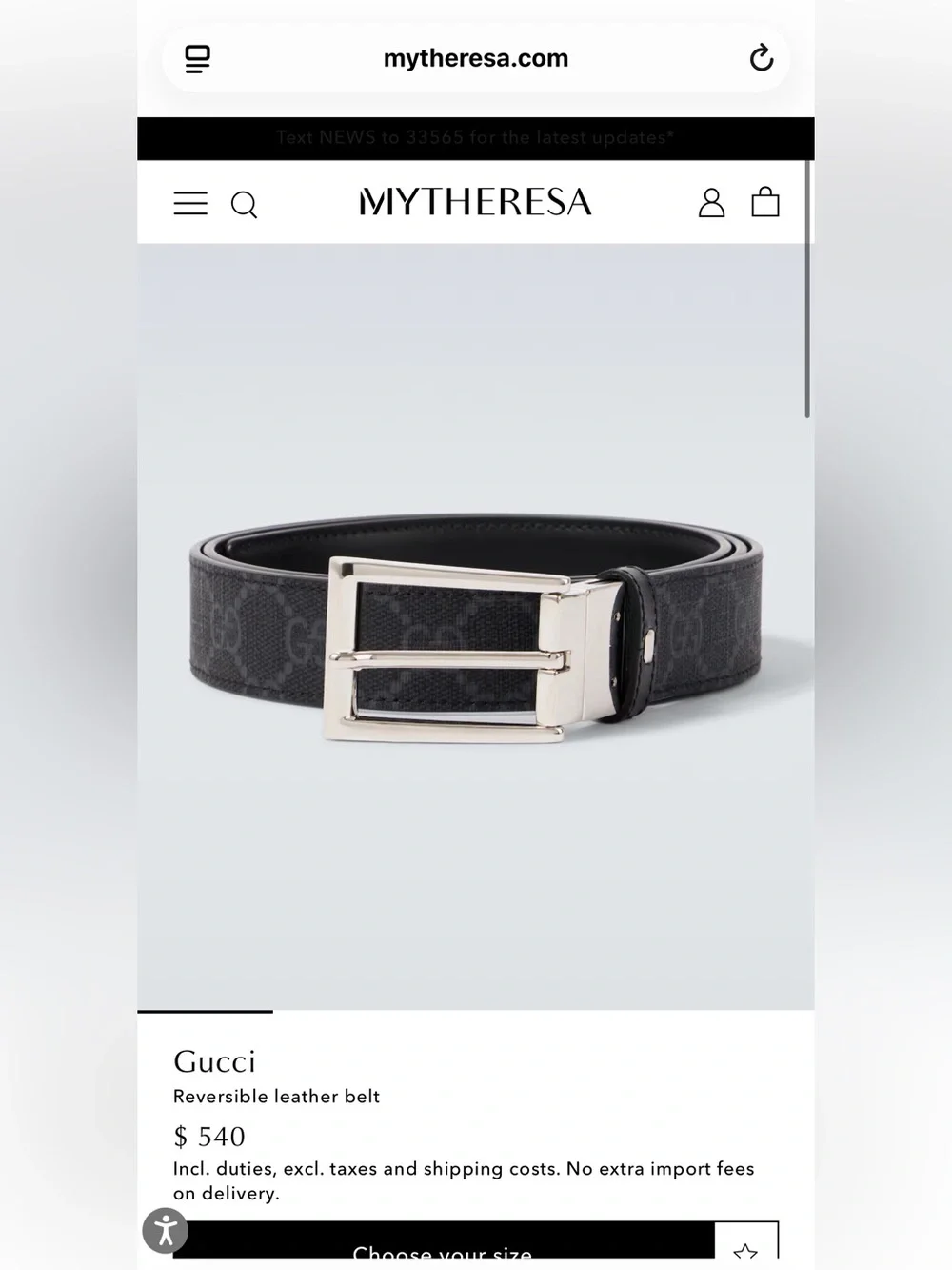 Gucci Black Reversible Leather Belt with Silver-Tone Buckle